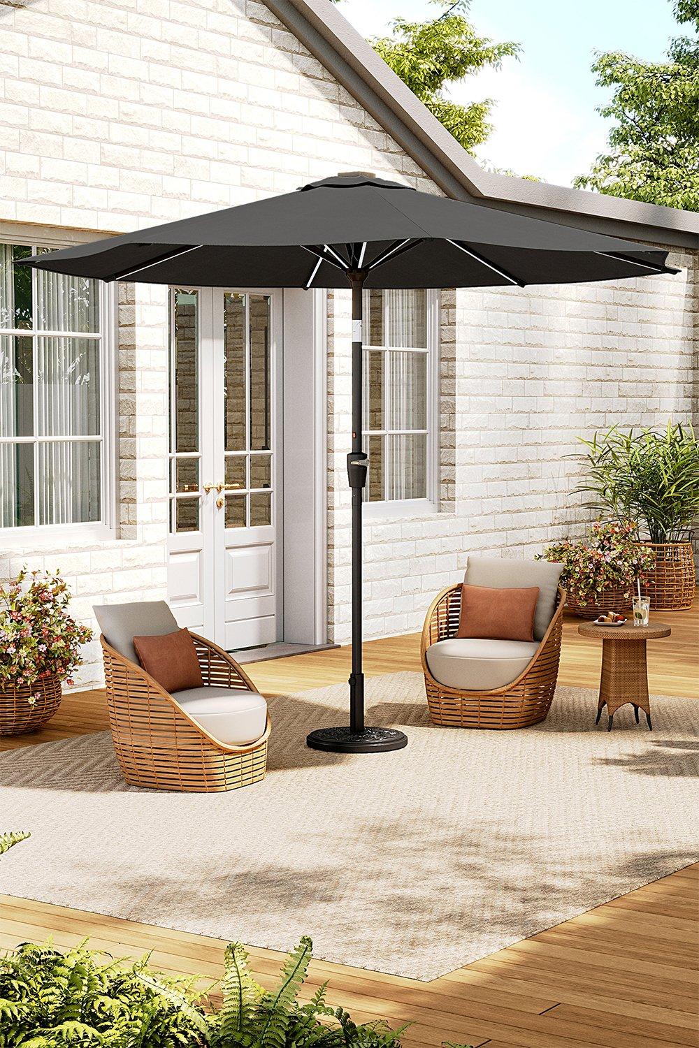 Large Solar Powered LED Patio Umbrella for Outdoor Garden Patio with Base